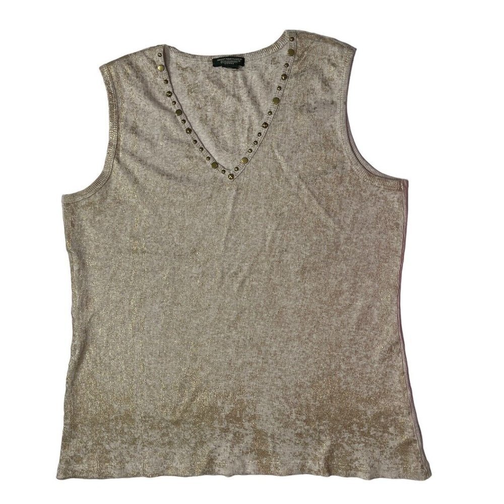 GREAT NORTHWEST Ribbed Sleeveless Top Size L Tan Gold Studs & Glitter Stretch - Picture 14 of 15